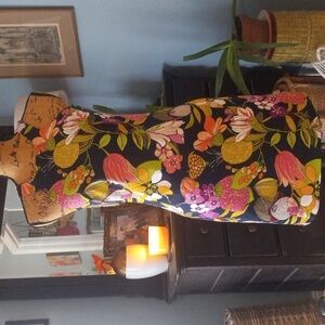 Trina Turk Navy Multicolored Floral Leaf Print Sleeveless Dress